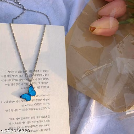 Blue Butterfly Pendant Necklace for Women & Girls