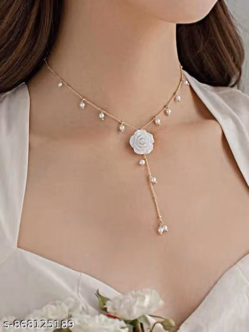 Elegant White Rose Pearl Layered Necklace for Women
