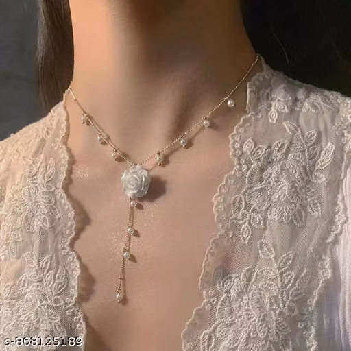 Elegant White Rose Pearl Layered Necklace for Women