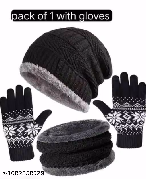 WoolStepalzz Black Winter Cap with Neck Scarf | Fleece-Lined Balaclava for Men & Women