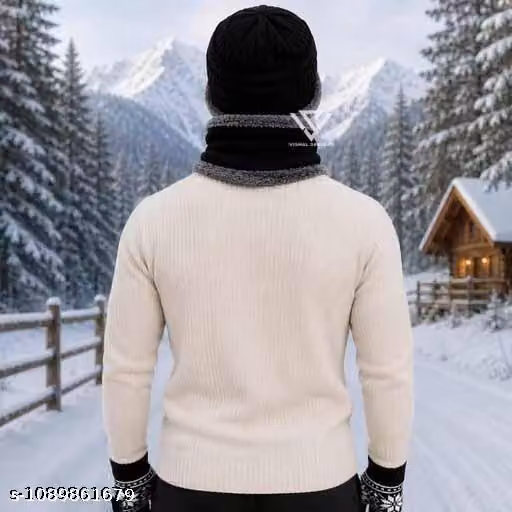 Men’s Winter Knit Beanie Cap with Neck Warmer & Snowflake Gloves Combo