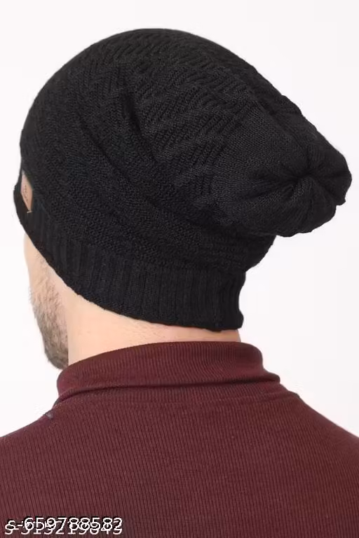 Stylish Woollen Checked Beanie Cap with Soft Fur Lining | Unisex Winter Cap