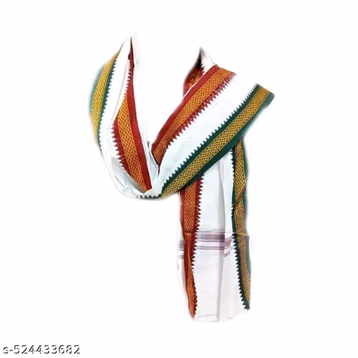 Pure Cotton Traditional Gamcha with Silk Stripes – White Cotton Safi for Men Pack of 1