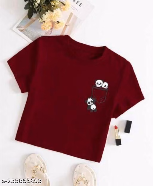 Women’s Maroon Panda Crop Top | Cute Printed Trendy Casual Wear