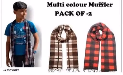 Men’s & Women’s Wool Checkered Mufflers – Soft Multicolor Winter Scarf, Pack of 2