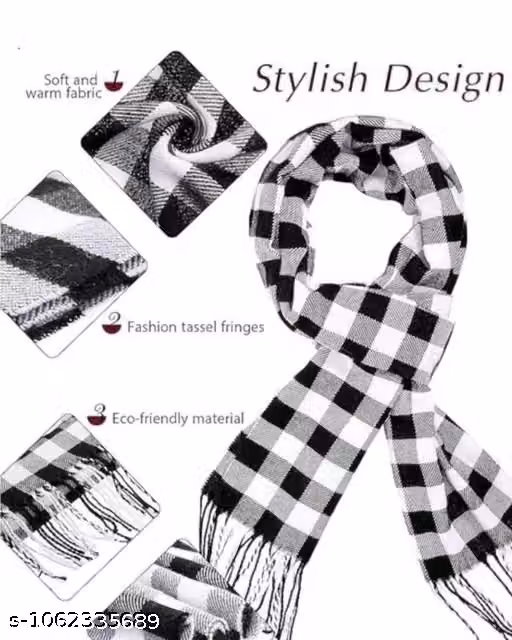 Men’s Cotton Black Check Muffler – Colorblocked Winter Scarf, 1.5m
