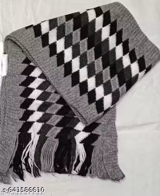 Grey Check Muffler – Men’s Winter Scarf, Soft Free Size 1.5m