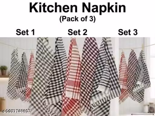 Cotton Checked Cleaning Cloths – Reusable Multipurpose Kitchen Wipes, Pack of 3
