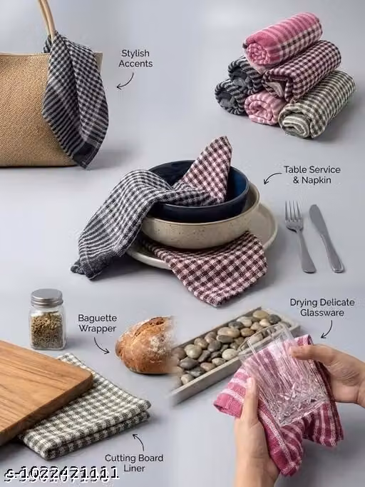 Multicolor Cotton Checked Kitchen Napkins – 17×17 Inch, Pack of 4