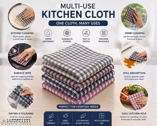 Multicolor Cotton Checked Kitchen Napkins – 17×17 Inch, Pack of 4