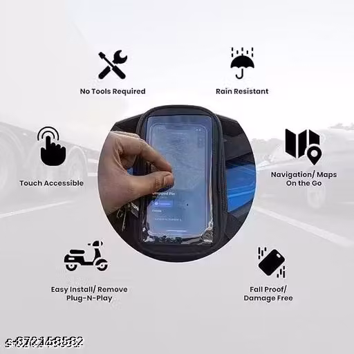 Waterproof Polyester Scooter Mobile Holder Pouch – 7 Inch Phone Mount, Black