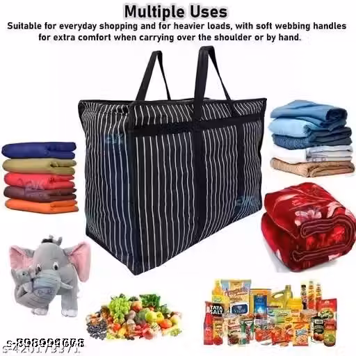 Medium Heavy Duty Canvas Storage Bags – Clothes, Toys & Grocery Organizer, Pack of 3