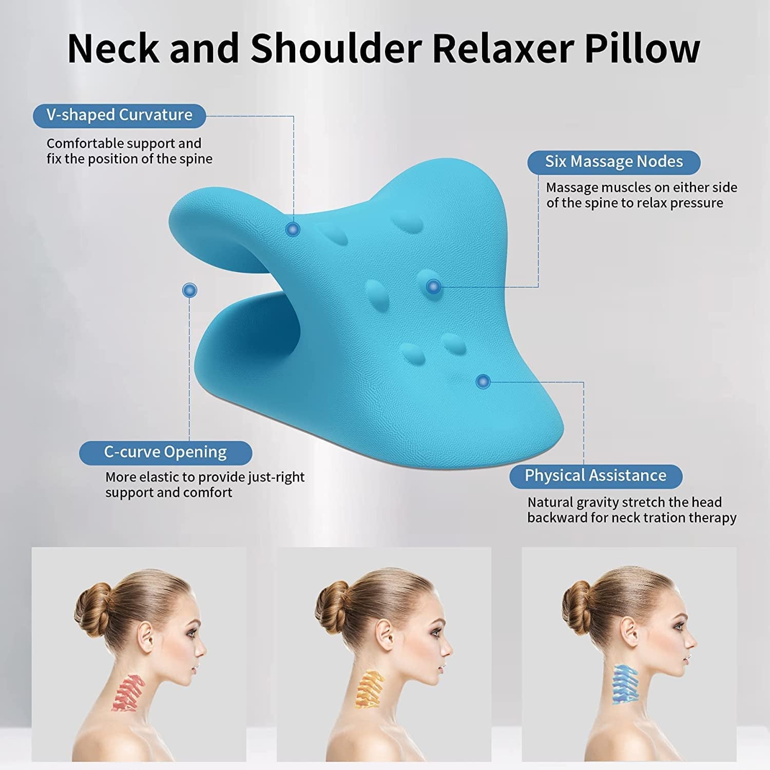 Neck and Shoulder Relaxer, Cervical Traction Device for TMJ Pain Relief and Cervical Spine Alignment, Chiropractic Pillow Neck Stretcher