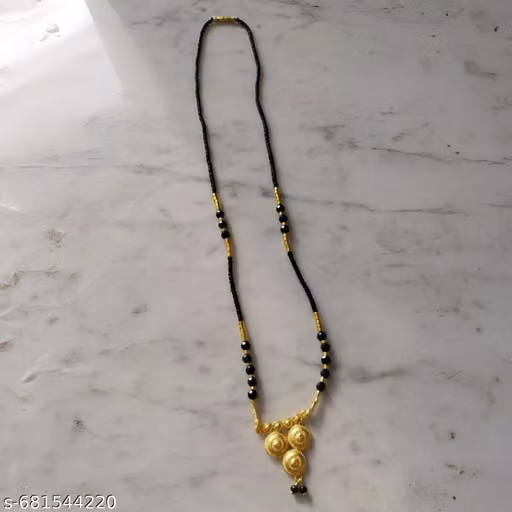 Gold-Tone Triple Wati Mangalsutra for Women & Girls – Black Beaded Traditional Galsar Necklace