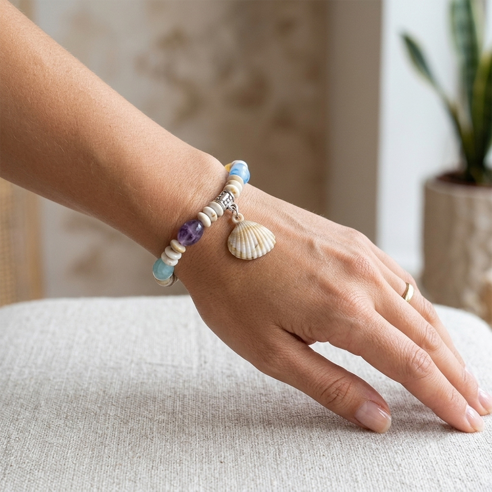 The99Jewel Minimalist Shell & Charms Stretch Bracelet for Women