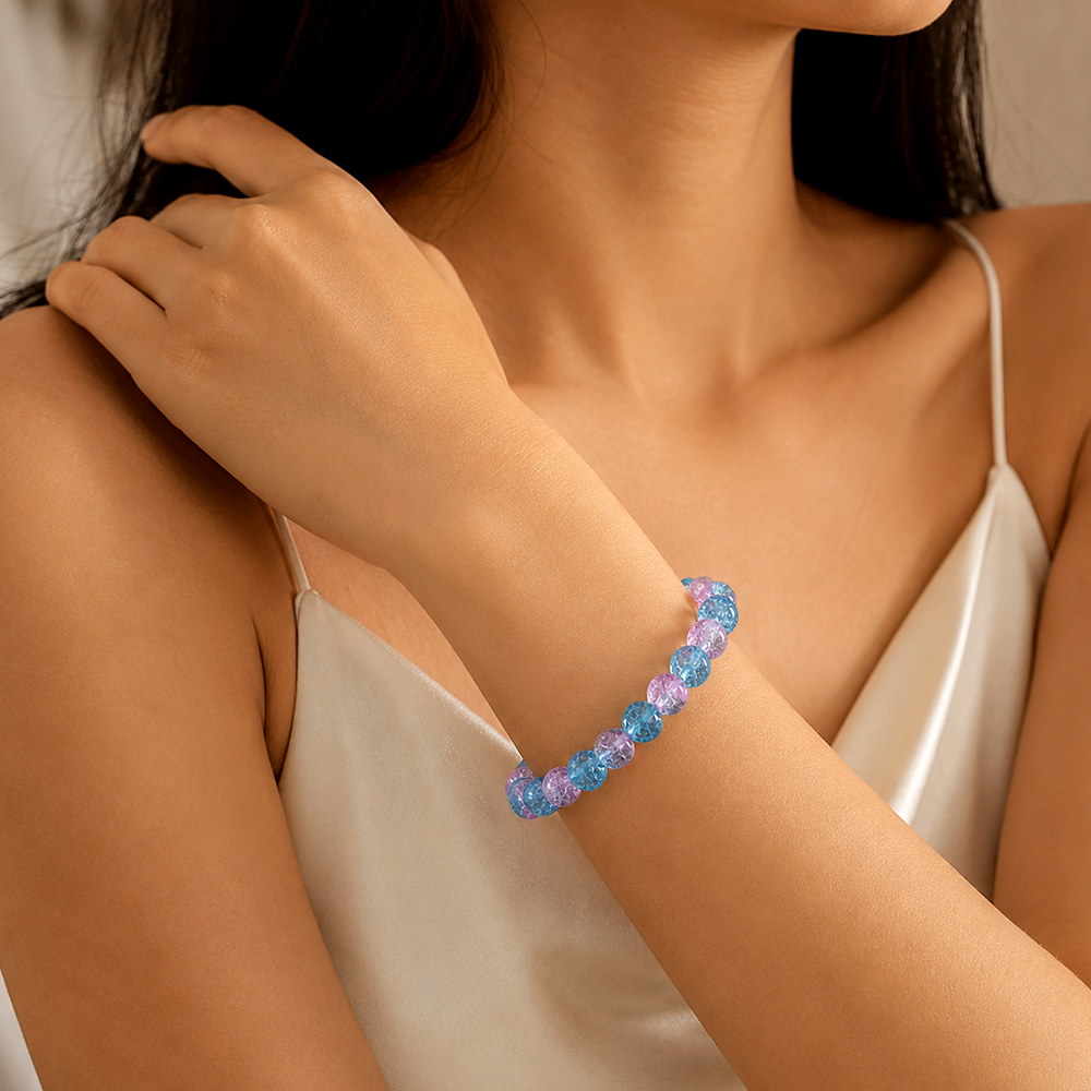 The99Jewel Colorful Crackle Glass Beads Bracelet for Women & Girls