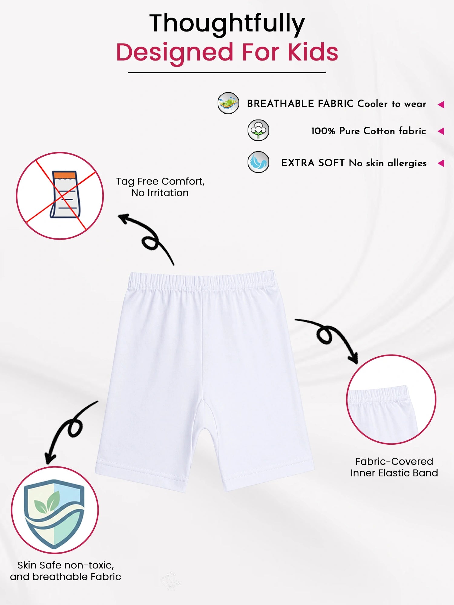 Bodycare Girls Solid Cycling Shorts with Inner Elastic – Mid-Thigh Coverage, Pack of 3
