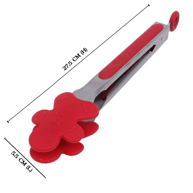 Red Floral Design Silicone Tong