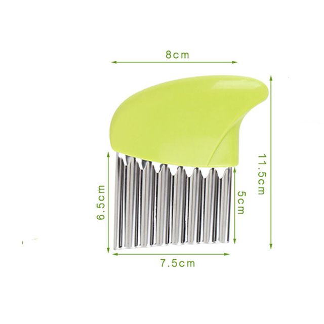 Stainless Steel Blade Wavy Chips and Salad Cutter – Green is a handy kitchen tool designed to create attractive wavy and crinkle-cut slices. The sharp stainless steel blade helps cut potatoes, cucumbers, carrots, fruits, and other vegetables into uniform 