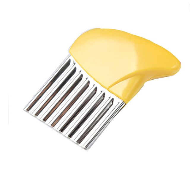 Stainless Steel Blade Wavy Chips and Salad Cutter – Yellow is a handy kitchen tool designed to create attractive wavy and crinkle-cut slices. The sharp stainless steel blade helps cut potatoes, cucumbers, carrots, fruits, and other vegetables into uniform