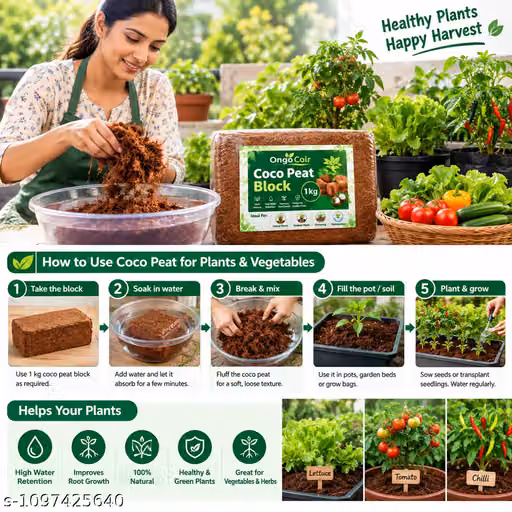 Ongo Coir Coco Peat Block 5kg – Natural Growing Medium for Plants & Hydroponics