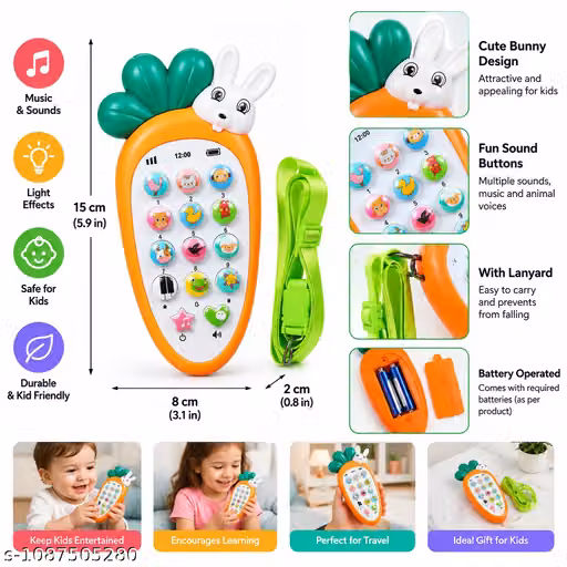 Kids Toy Phone with Lanyard – Bunny Musical Pretend Mobile Phone for Boys & Girls