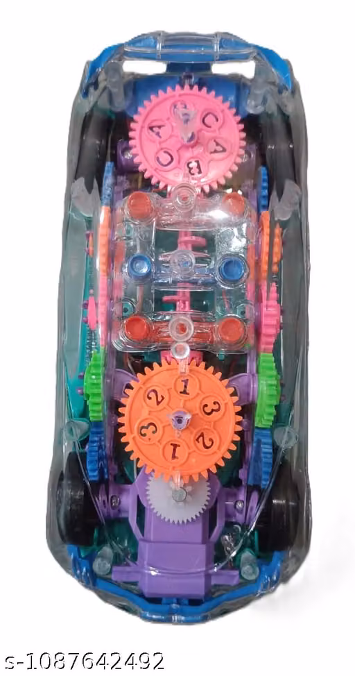 Chigy Wooh Transparent Gear Car Toy with LED Lights & Music – 360° Rotating Racing Vehicle