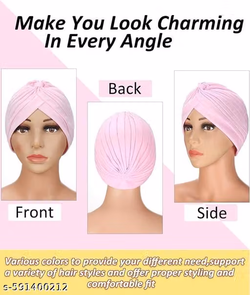 Stretch Readymade Turban Cap for Men & Women – Twisted Pleated Headwrap
