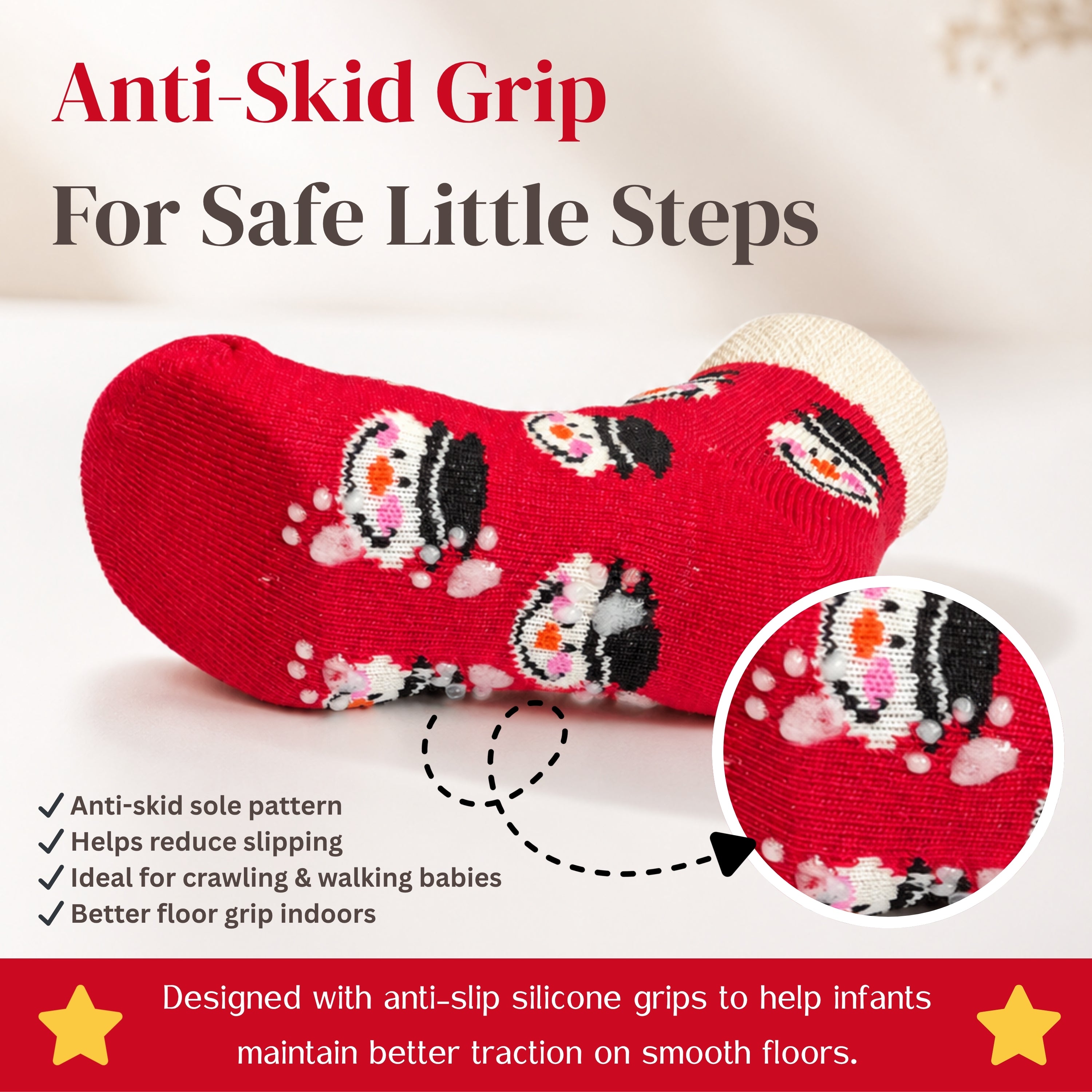 Babycare Anti Skid Ankle Length Socks for Baby Boys & Girls Pack of 3, Soft Breathable Stretchable for Daily Wear