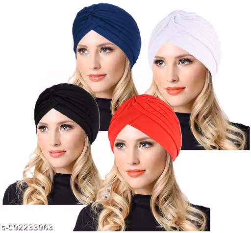 Readymade Turban for Men & Women – Traditional Solid Turban Cap for Festivals & Events Pack of 4