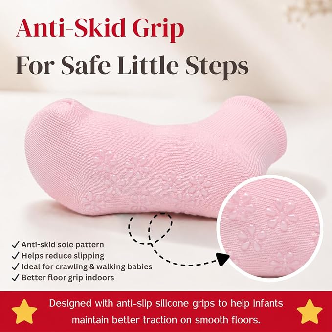 Babycare Anti-Skid Ankle Length Socks for Infants Pack of 3, Soft Breathable Stretchable Daily Wear Socks for Baby Boys & Girls