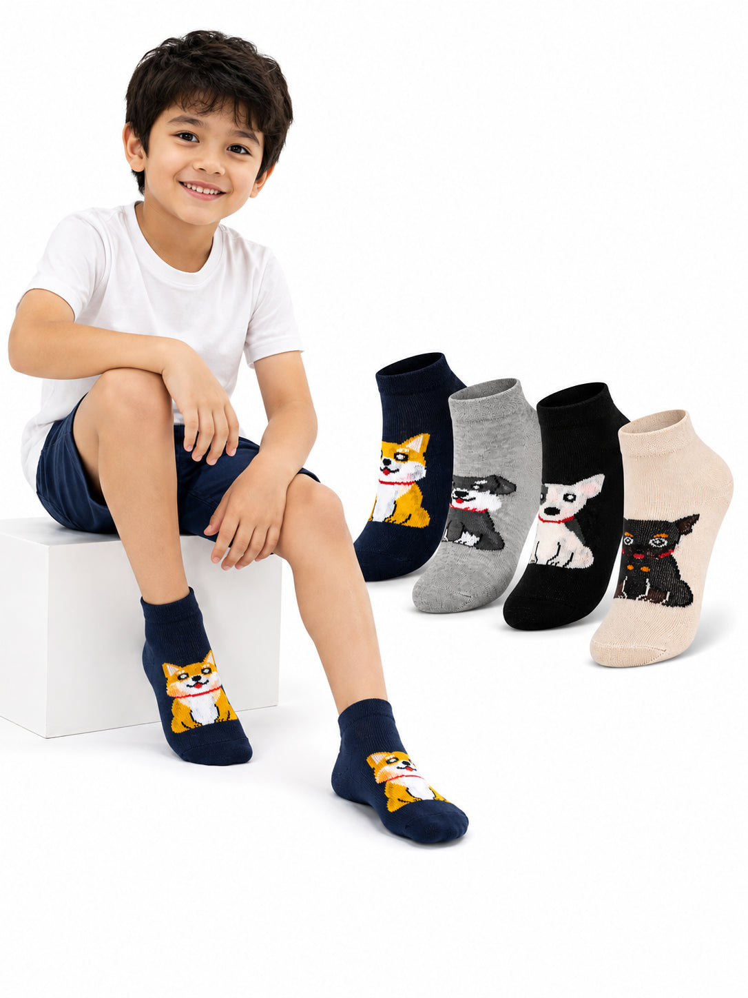 Babycare Boys Cotton Blend Ankle Length Socks with Soft Stretchable Fabric for Casual Wear and Everyday Comfort - Pack of 4