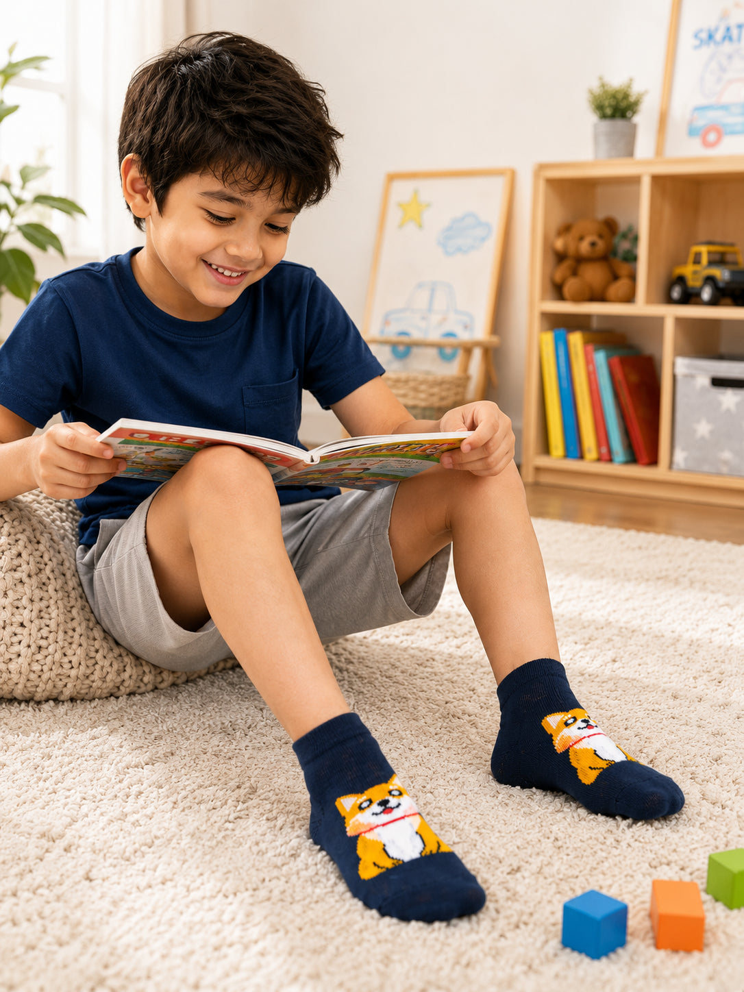 Babycare Boys Cotton Blend Ankle Length Socks with Soft Stretchable Fabric for Casual Wear and Everyday Comfort - Pack of 4