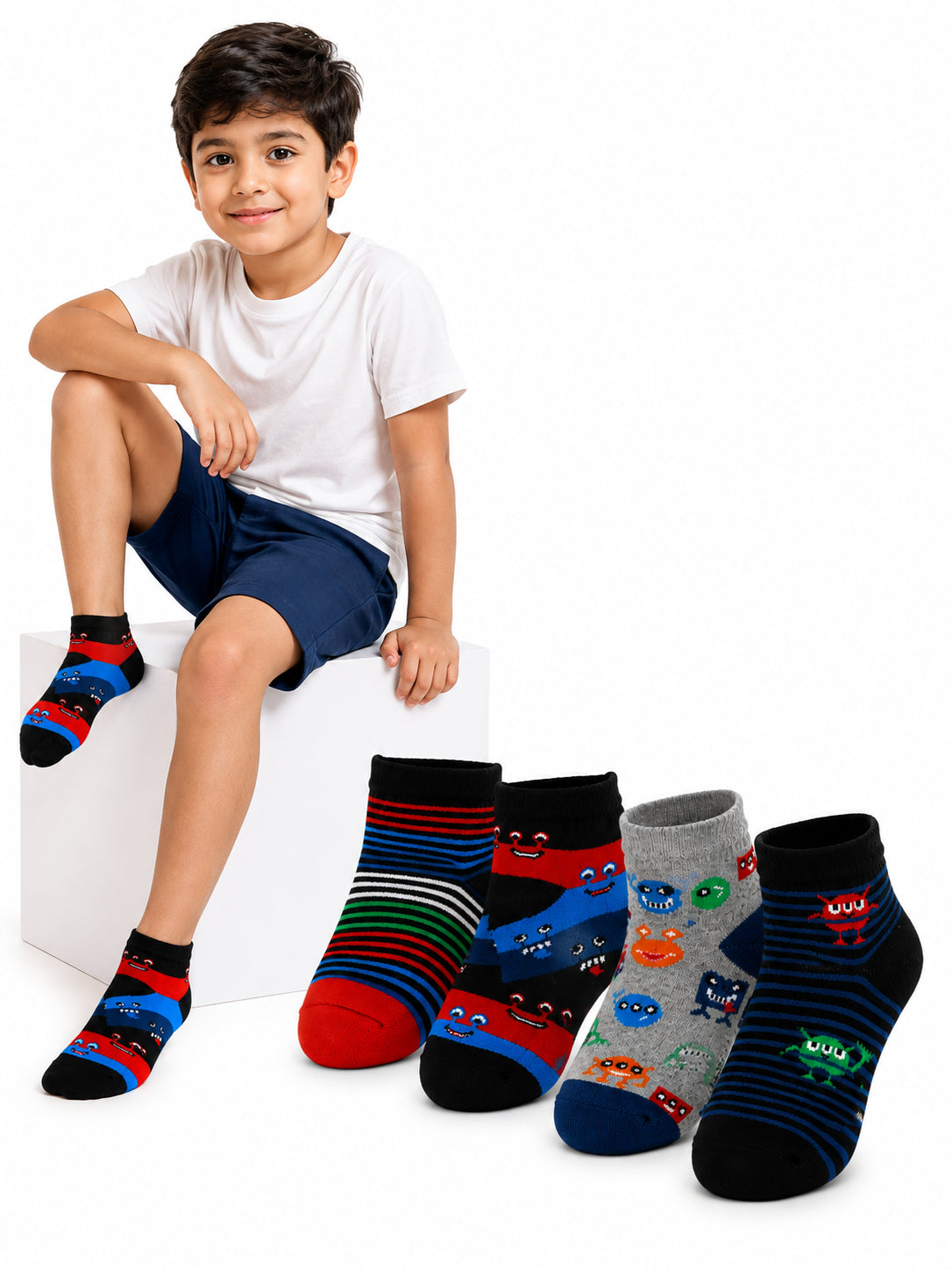 Babycare Boys Everyday Socks for School Wear, Casual Comfort, Uniform Use and Regular Wardrobe Essentials - Pack of 4