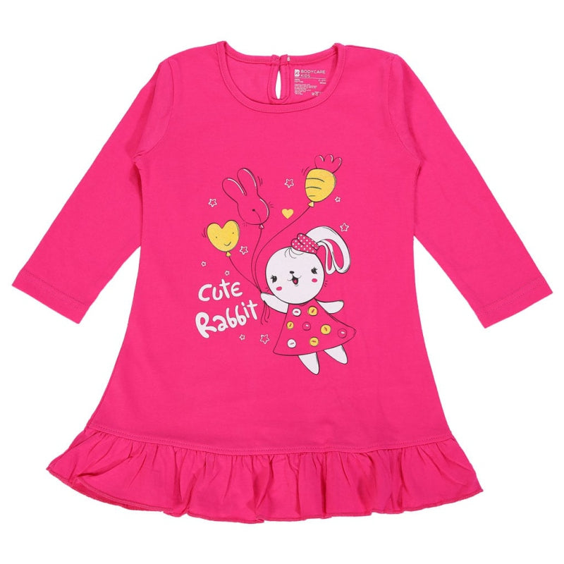 Bodycare Baby Girls 100% Cotton Full Sleeve Frock with Breathable Fabric, Skin Friendly Regular Fit and Comfortable Wear - Pack of 1