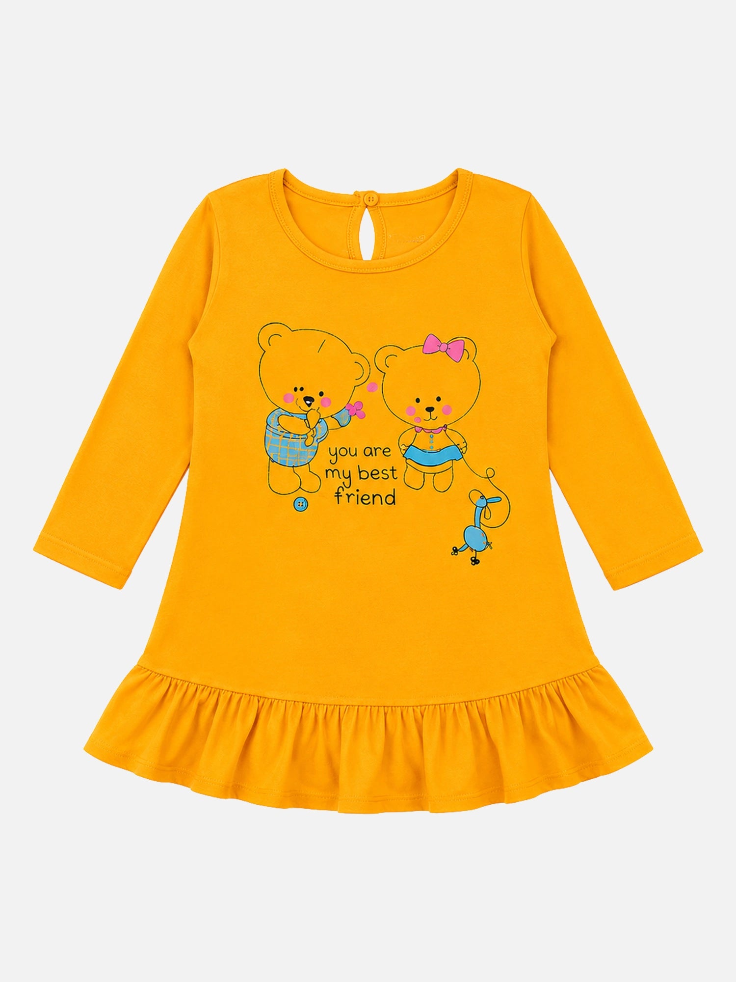 Bodycare Baby Girls 100% Cotton Full Sleeve Frock with Breathable Fabric, Skin Friendly Regular Fit and Comfortable Wear - Pack of 1