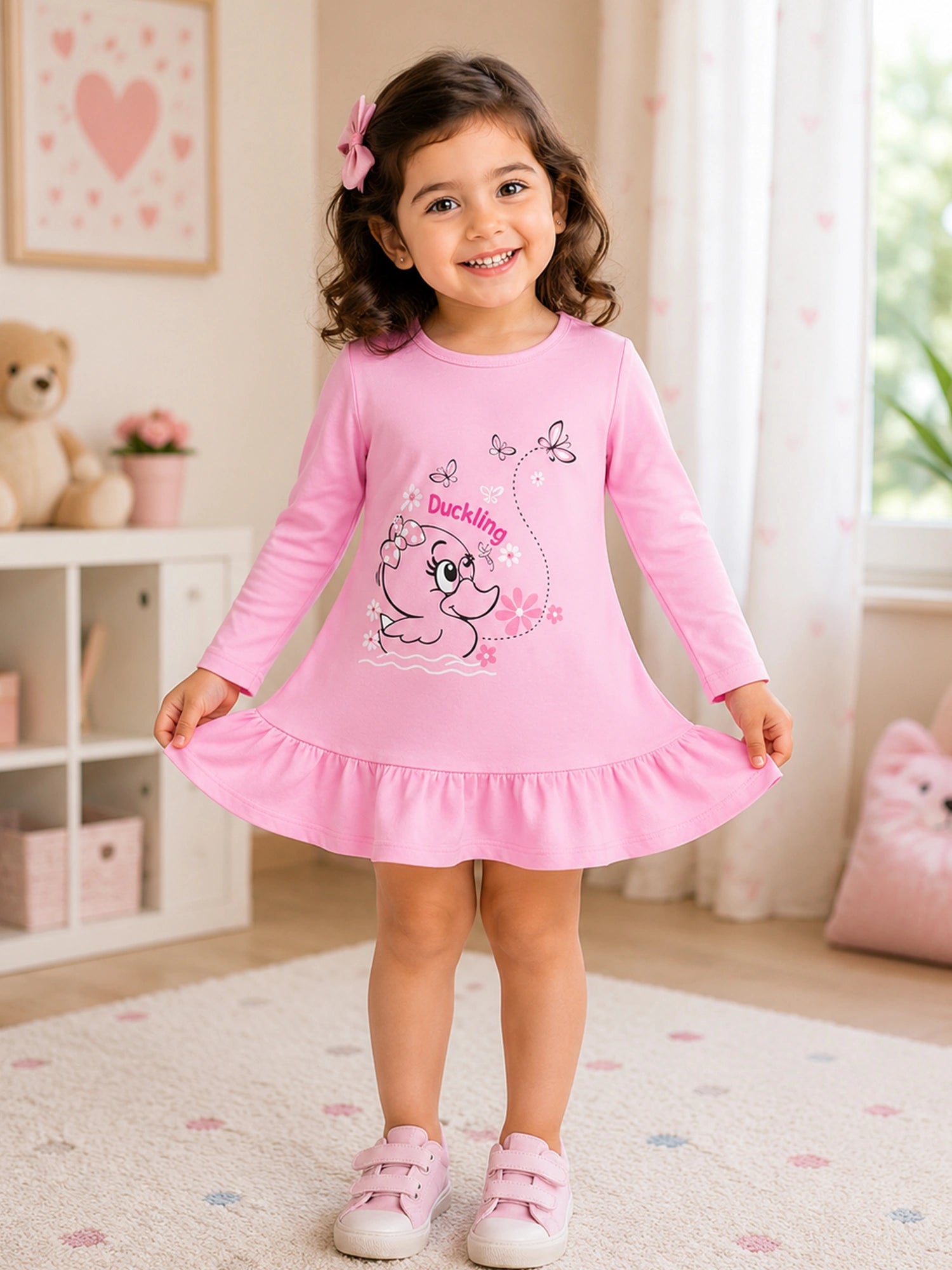 Bodycare Baby Girls 100% Cotton Full Sleeve Frock with Breathable Fabric, Skin Friendly Regular Fit and Comfortable Wear - Pack of 1