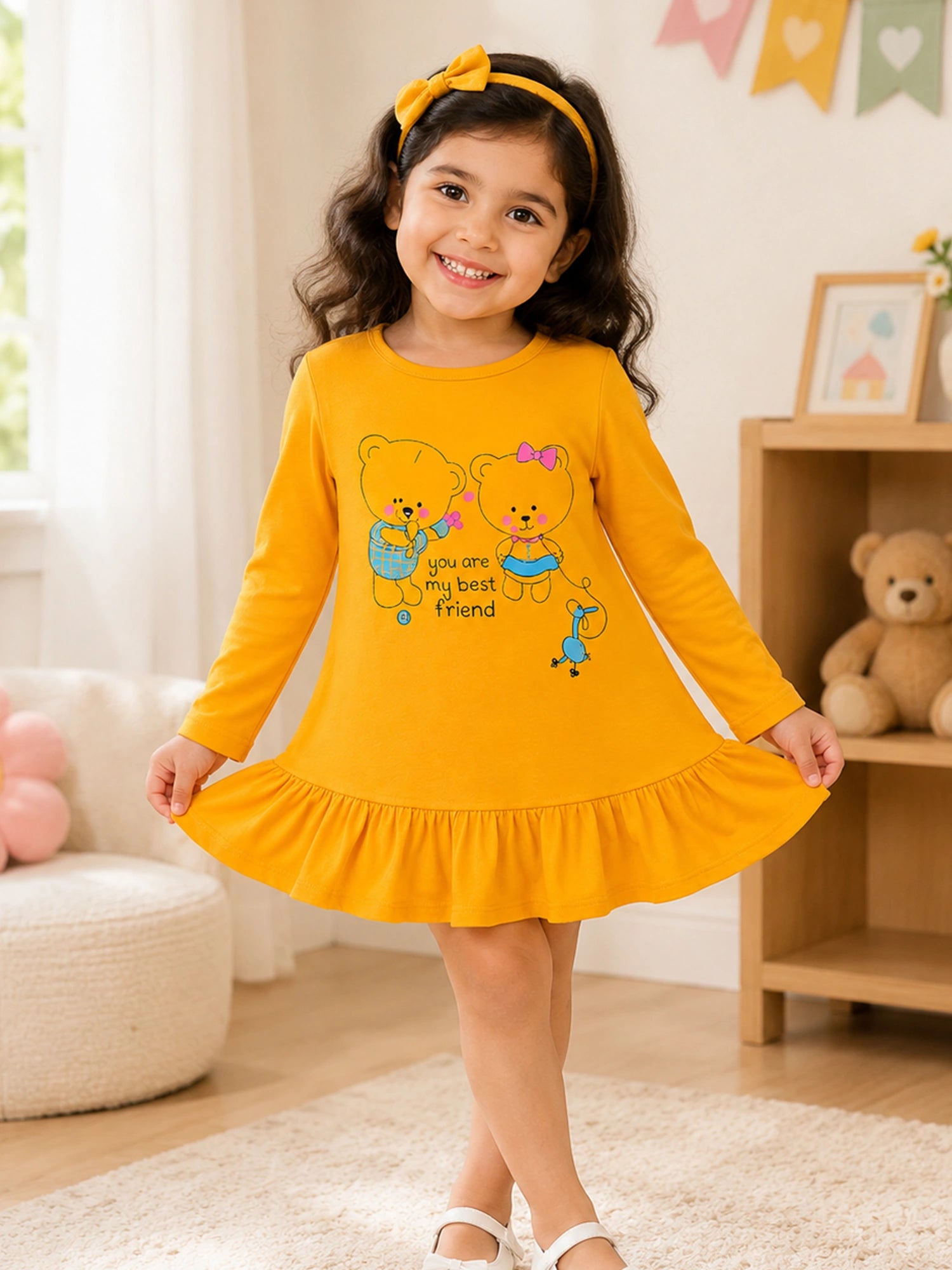 Bodycare Baby Girls 100% Cotton Full Sleeve Frock with Breathable Fabric, Skin Friendly Regular Fit and Comfortable Wear - Pack of 1