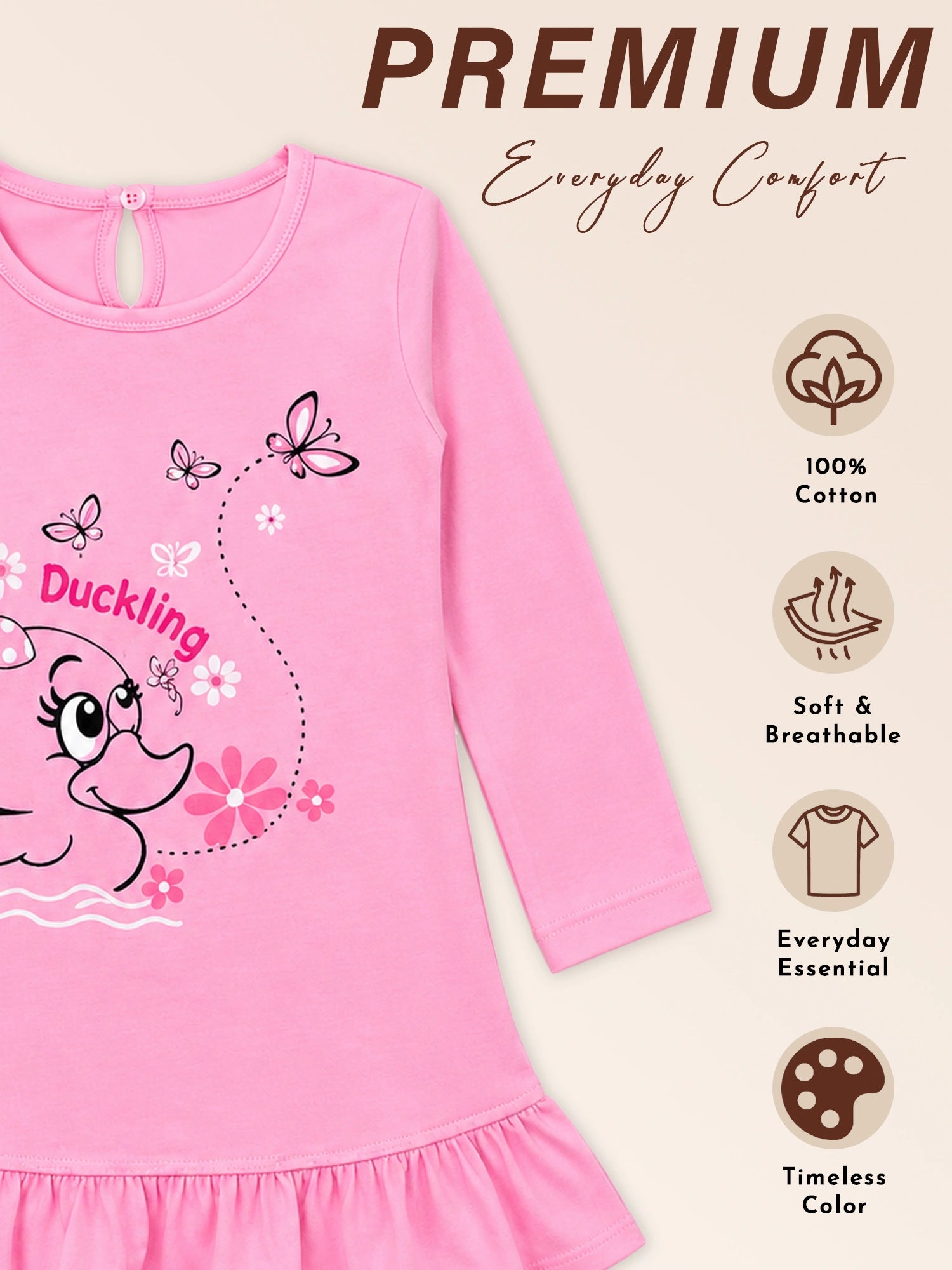 Bodycare Baby Girls 100% Cotton Full Sleeve Frock with Breathable Fabric, Skin Friendly Regular Fit and Comfortable Wear - Pack of 1