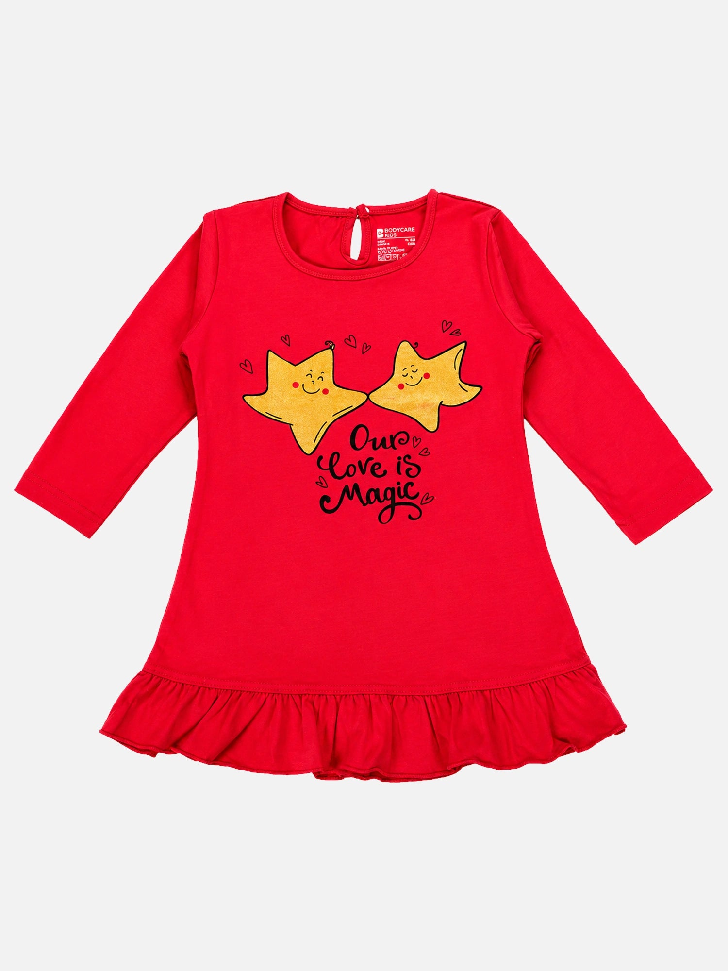 Bodycare Baby Girls 100% Cotton Full Sleeve Frock with Breathable Fabric, Skin Friendly Regular Fit and Comfortable Wear - Pack of 1