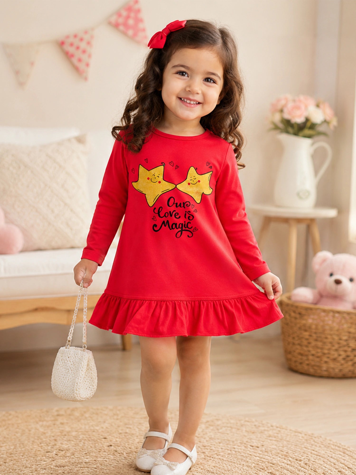 Bodycare Baby Girls 100% Cotton Full Sleeve Frock with Breathable Fabric, Skin Friendly Regular Fit and Comfortable Wear - Pack of 1
