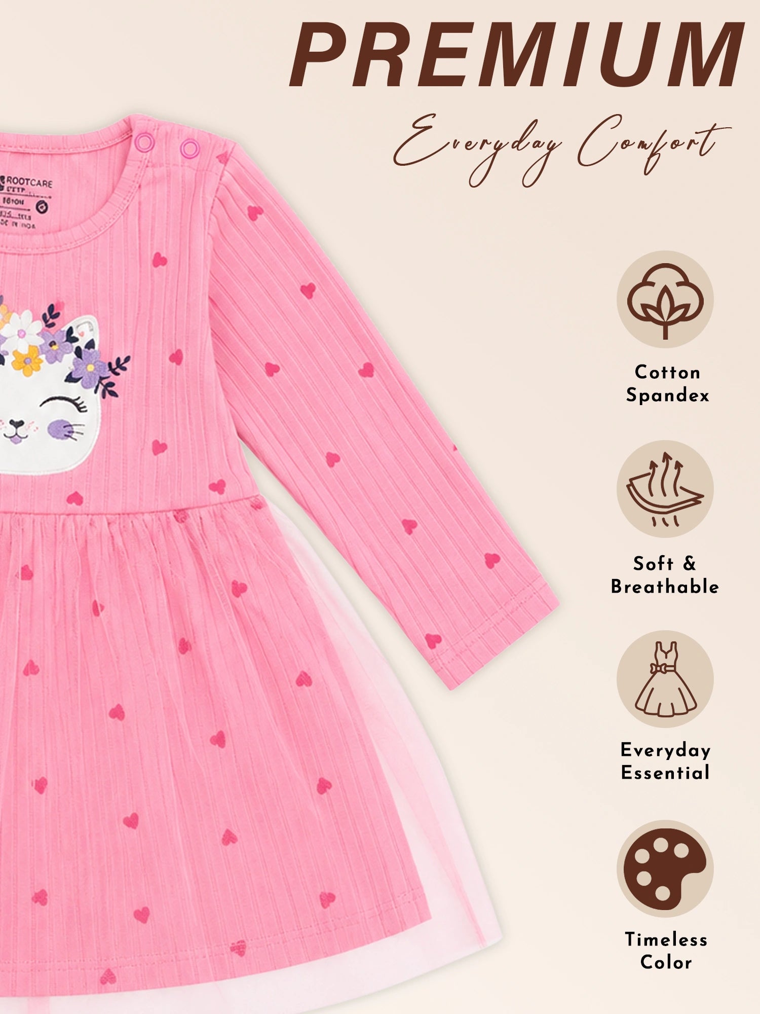 Bodycare Baby Girls Lycra Rib Frock with Regular Fit for Casual Wear, Easy Movement, Everyday Comfort and Regular Use
