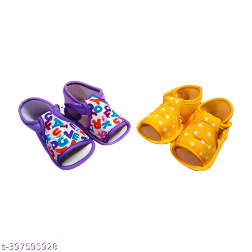 Sunshine Infant Wear Cotton Baby Booties Printed Slip-On EVA Sole Pack of 2