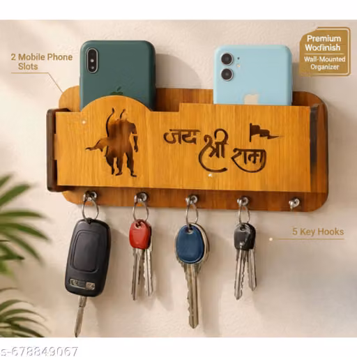 Designer Handcrafted Premium Wooden Key Holder with 5 Hooks Wall Mounted Home Decor Organizer