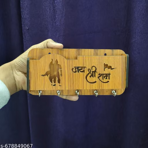 Designer Handcrafted Premium Wooden Key Holder with 5 Hooks Wall Mounted Home Decor Organizer