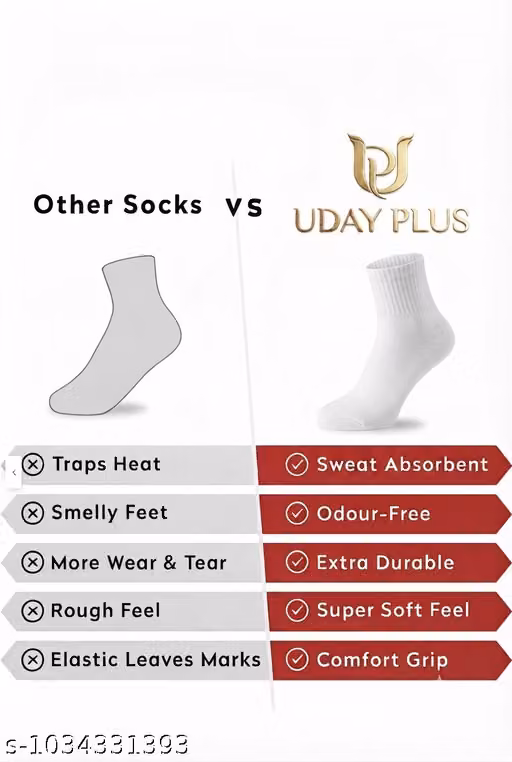 Uday Plus Kids' Cotton Blend School Socks – Plain White Pack of 12