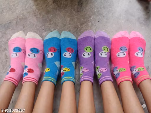 Kids' Premium Cotton Ankle Socks – Cartoon & Pattern Print Pack of 4