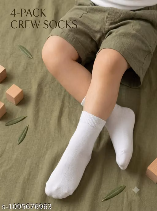 Kids' Premium Cotton White School Socks – Soft Breathable Pack of 4