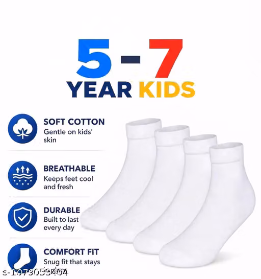 Uday Plus Kids' White Cotton School Socks – Ankle Length Pack of 5