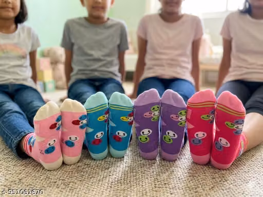 Kids' Colorful Cotton Ankle Socks – Smiley Print Pack of 4
